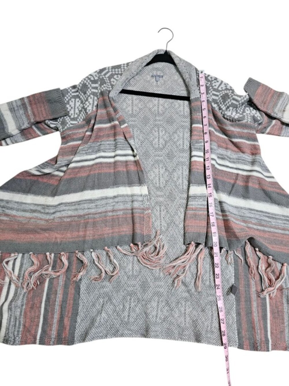 Charlotte Russe Women XS Cardigan Gray Pink Knit Boho Archival Rare Statement - Picture 7 of 8